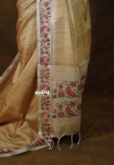 Sandal Brown - Chitraleka - Semi Tussar Silk with Jute Texture & Zari Stripes | Perfect for Small Functions