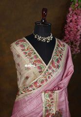 Muted Onion Pink - Chitraleka - Semi Tussar Silk with Jute Texture & Zari Stripes | Perfect for Small Functions