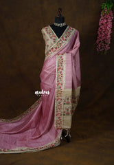 Muted Onion Pink - Chitraleka - Semi Tussar Silk with Jute Texture & Zari Stripes | Perfect for Small Functions