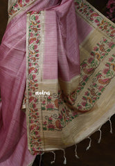 Muted Onion Pink - Chitraleka - Semi Tussar Silk with Jute Texture & Zari Stripes | Perfect for Small Functions