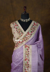 Lilac Lavender - Chitraleka - Semi Tussar Silk with Jute Texture & Zari Stripes | Perfect for Small Functions