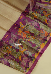 Chikoo with Magenta - Chitraleka - Semi tussar silk with kalamkari depiction border and pallu