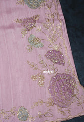 Mauve Onion Pink - Chitraleka - Semi Tussar Silk Embroidery with Scallop Border | Perfect for Pooja Functions