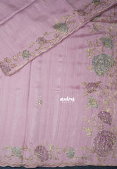 Mauve Onion Pink - Chitraleka - Semi Tussar Silk Embroidery with Scallop Border | Perfect for Pooja Functions