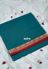 Teal Blue - Classic Kanchi Cotton Plain Body with Small Annam Border - Best for Small Functions