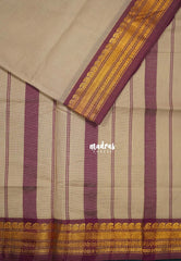 Biscuit Beige - Classic Kanchi Cotton Plain Body with Mango Border - Best for Casual Wear | Temple Visit