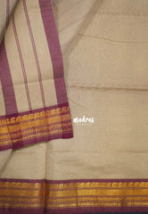 Biscuit Beige - Classic Kanchi Cotton Plain Body with Mango Border - Best for Casual Wear | Temple Visit