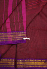 Dual Shade Beet Maroon - Classic Kanchi Cotton Plain Body with Mango Border - Best for Casual Wear | Temple Visit