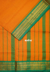 Orangish Yellow - Classic Kanchi Cotton Plain Body with Mango Border - Best for Casual Wear | Temple Visit