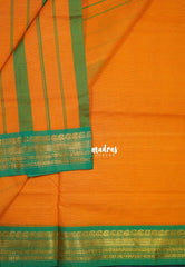 Orangish Yellow - Classic Kanchi Cotton Plain Body with Mango Border - Best for Casual Wear | Temple Visit