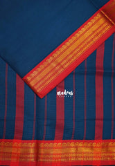 Dark Teal Blue - Classic Kanchi Cotton Plain Body with Mango Border - Best for Casual Wear | Temple Visit