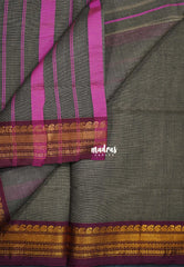 Charcoal Grey - Classic Kanchi Cotton Plain Body with Mango Border - Best for Casual Wear | Temple Visit