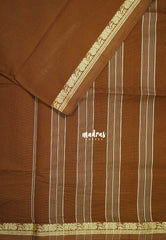 Mustard Brown - Classic Kanchi Cotton Plain Body with Small Annam Border - Best for Small Functions