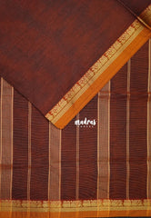 Dual Shade Mustard Brown - Classic Kanchi Cotton Plain Body with Small Annam Border - Best for Small Functions