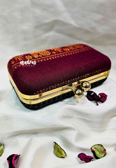 MS7 - Double Side Different Design Premium Sungudi Fabric Maroon with Green Muthukattam Design Pin-tuck with Box Clutch for Women