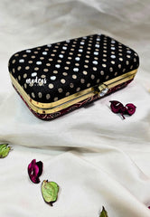 MS7 - Double Side Different Design Premium Fabric Ajrakh Design and Buttas with Mirror Work Pin-tuck with Box Clutch for Women