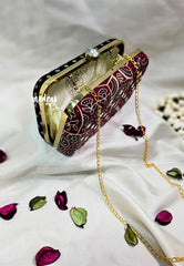 MS7 - Double Side Different Design Premium Fabric Ajrakh Design and Buttas with Mirror Work Pin-tuck with Box Clutch for Women