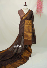 Coffee Brown - Subbulakshmi - Sungudi 100 Count Saree Velthari with Peacock Big Border and Blouse Combo - Best for Casual Wear | Summer Wear | Temple visit
