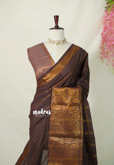 Coffee Brown - Subbulakshmi - Sungudi 100 Count Saree Velthari with Peacock Big Border and Blouse Combo - Best for Casual Wear | Summer Wear | Temple visit