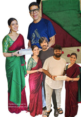 khadi contrast pallu Maroon with Green - Shruti - Madras Sarees