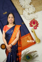 Sico Gadwal Navy blue with orange border - Madras Sarees