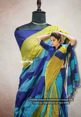 Blue & Olive Tone - Leela - Breezy Summer series – Soft Khadi Saree