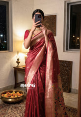 Crimson Red - Thendral - Kanchi Semi Silk Saree with Paithani Weaving - Perfect for Wedding Functions
