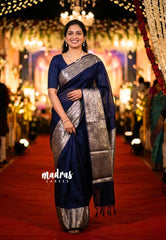 Regal Navy Blue - Durga - Traditional Banarasi warm silk saree