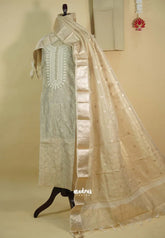 Amitha – Taupe Crushed tissue silk heavy work yoke set with sheer banarasi dupatta