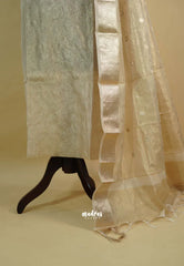 Amitha – Taupe Crushed tissue silk heavy work yoke set with sheer banarasi dupatta