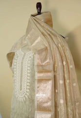 Amitha – Taupe Crushed tissue silk heavy work yoke set with sheer banarasi dupatta