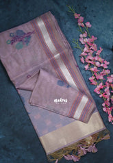 Muted Lilac - Muslin Silk with Thread Weaving Pallu with Floral Buttas - Perfect for Office Wear