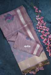 Muted Lilac - Muslin Silk with Thread Weaving Pallu with Floral Buttas - Perfect for Office Wear