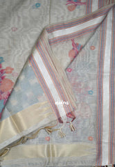 Beige Grey - Muslin Silk with Thread Weaving Pallu with Floral Buttas - Perfect for Office Wear
