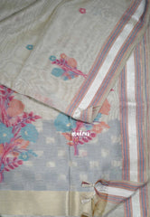 Beige Grey - Muslin Silk with Thread Weaving Pallu with Floral Buttas - Perfect for Office Wear