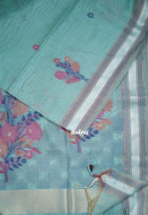 Muted Seafoam Green - Muslin Silk with Thread Weaving Pallu with Floral Buttas - Perfect for Office Wear