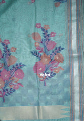 Muted Seafoam Green - Muslin Silk with Thread Weaving Pallu with Floral Buttas - Perfect for Office Wear