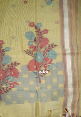 Pale Mustard - Muslin Silk with Thread Weaving Pallu with Floral Buttas - Perfect for Office Wear