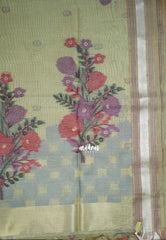 Muted Light Green - Muslin Silk with Thread Weaving Pallu with Floral Buttas - Perfect for Office Wear