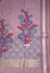 Muted Mauve Pink - Muslin Silk with Thread Weaving Pallu with Floral Buttas - Perfect for Office Wear