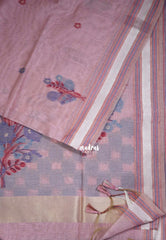 Muted Mauve Pink - Muslin Silk with Thread Weaving Pallu with Floral Buttas - Perfect for Office Wear