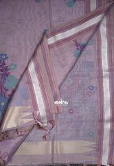 Muted Lilac - Muslin Silk with Thread Weaving Pallu with Floral Buttas - Perfect for Office Wear