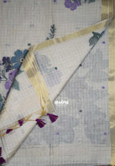 Biscut Beige & Teal - Muslin Silk Checks with Thread Weaving Pallu with Buttas - Perfect for Office Wear