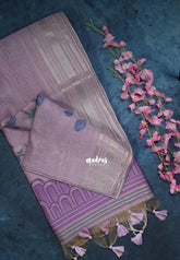 Muted Lilac-D2 - Muslin Silk with Thread Weaving Pallu with Floral Buttas - Perfect for Office Wear