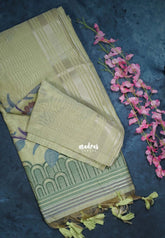 Muted Light Green-D2 - Muslin Silk with Thread Weaving Pallu with Floral Buttas - Perfect for Office Wear