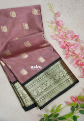 Antique Pink - Durga - Banarasi Soft Katan Silk with Traditional Border and Buttas - Best for Function Wear