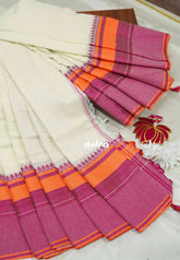 Paavai khadi Big thread border - Half white