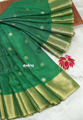 Forest green - Durga - Traditional Banarasi Vairaoosi crushed semi soft silk saree