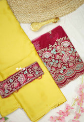 Marble chiffon saree with organza work blouse and matching hip belt - Yellow