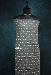 Halfwhite with Ikkat grey blouse - Sowmiya - Organic Bamboo Cotton with handblock print